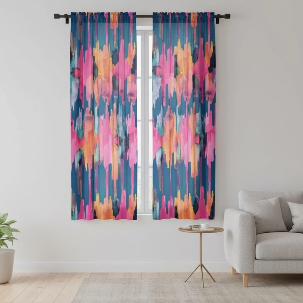 Bungalow Rose Sunset Watercolor Curtain Pair Pink Blue Southwestern Print Aztec